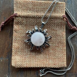 Rose Quartz Sun Shaped Pendant Rose Quartz Necklace Boho Crystal Necklace